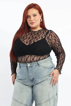 Black Bodysuit Long Sleeve Lace AbrasionResistantThread