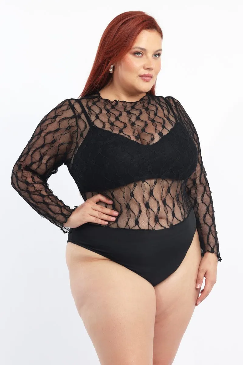 Layered Skirt Black Bodysuit Long Sleeve Lace