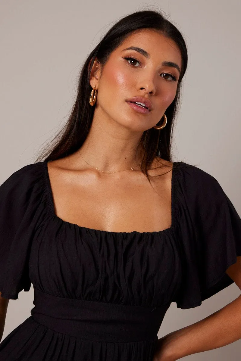 CompactKnit Black Fit And Flare Dress Short Sleeve