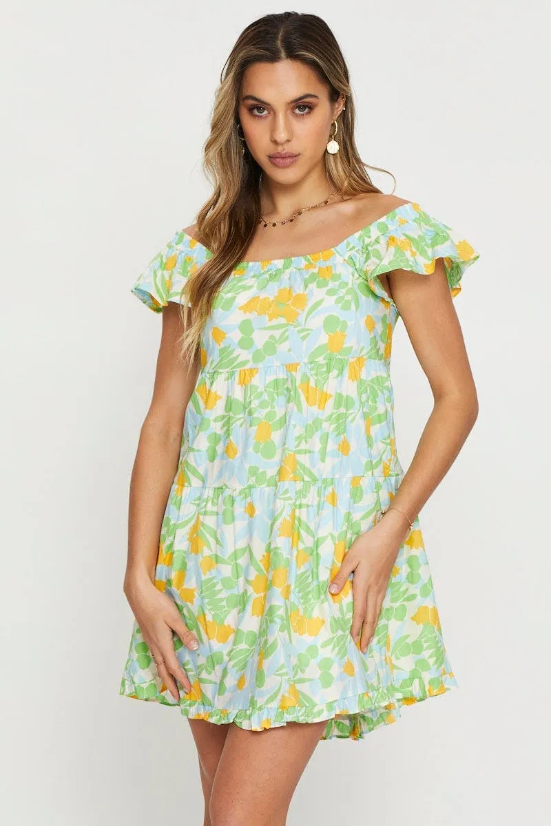 Print A Line Dress Mini Fun Shine