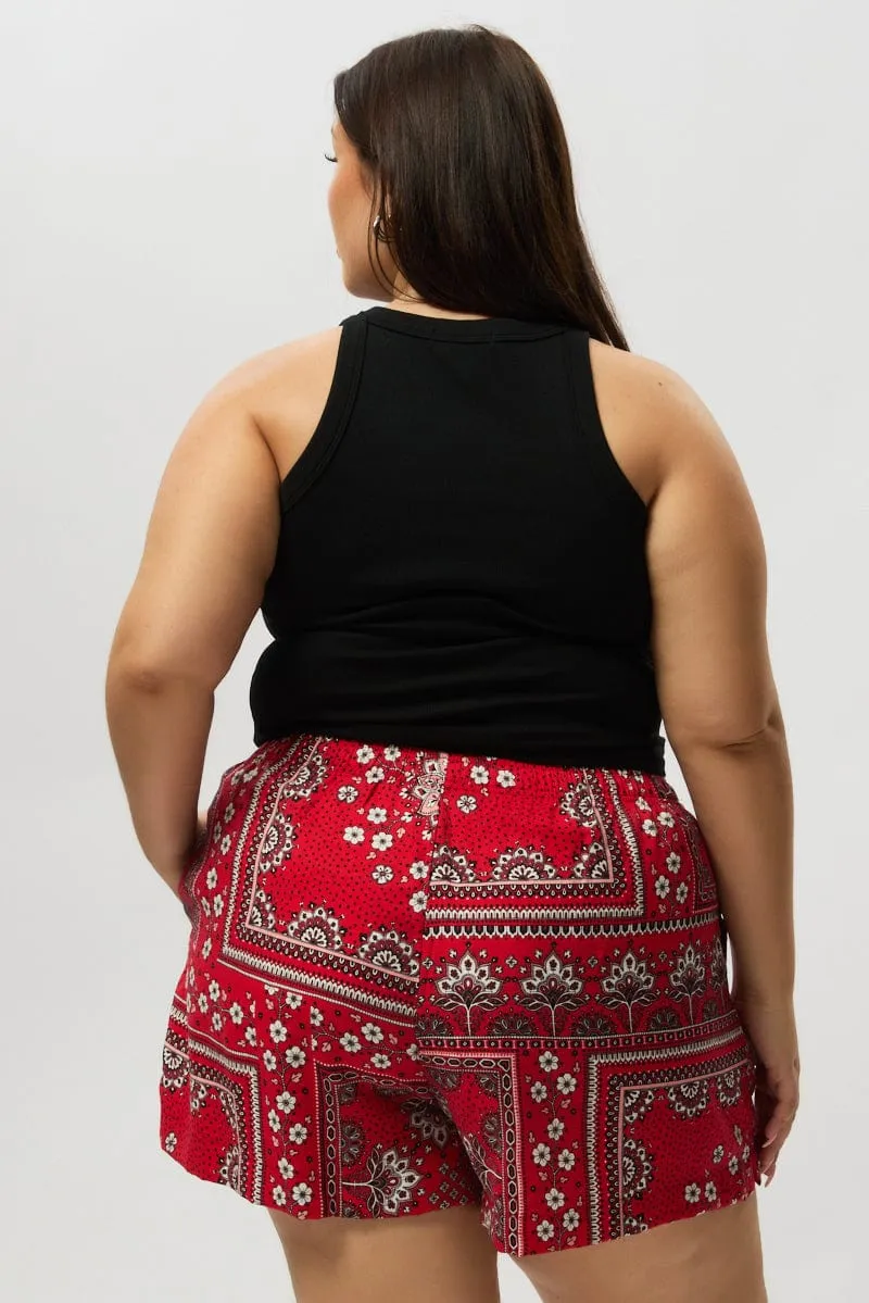 Activewear Clothing Breezy Comfort Red Boho Elastic Waist Shorts