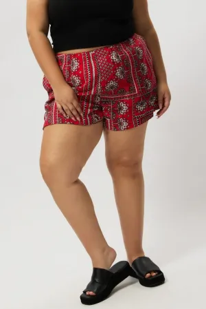 Red Boho Elastic Waist Shorts AbrasionFreeZone Soft Lining