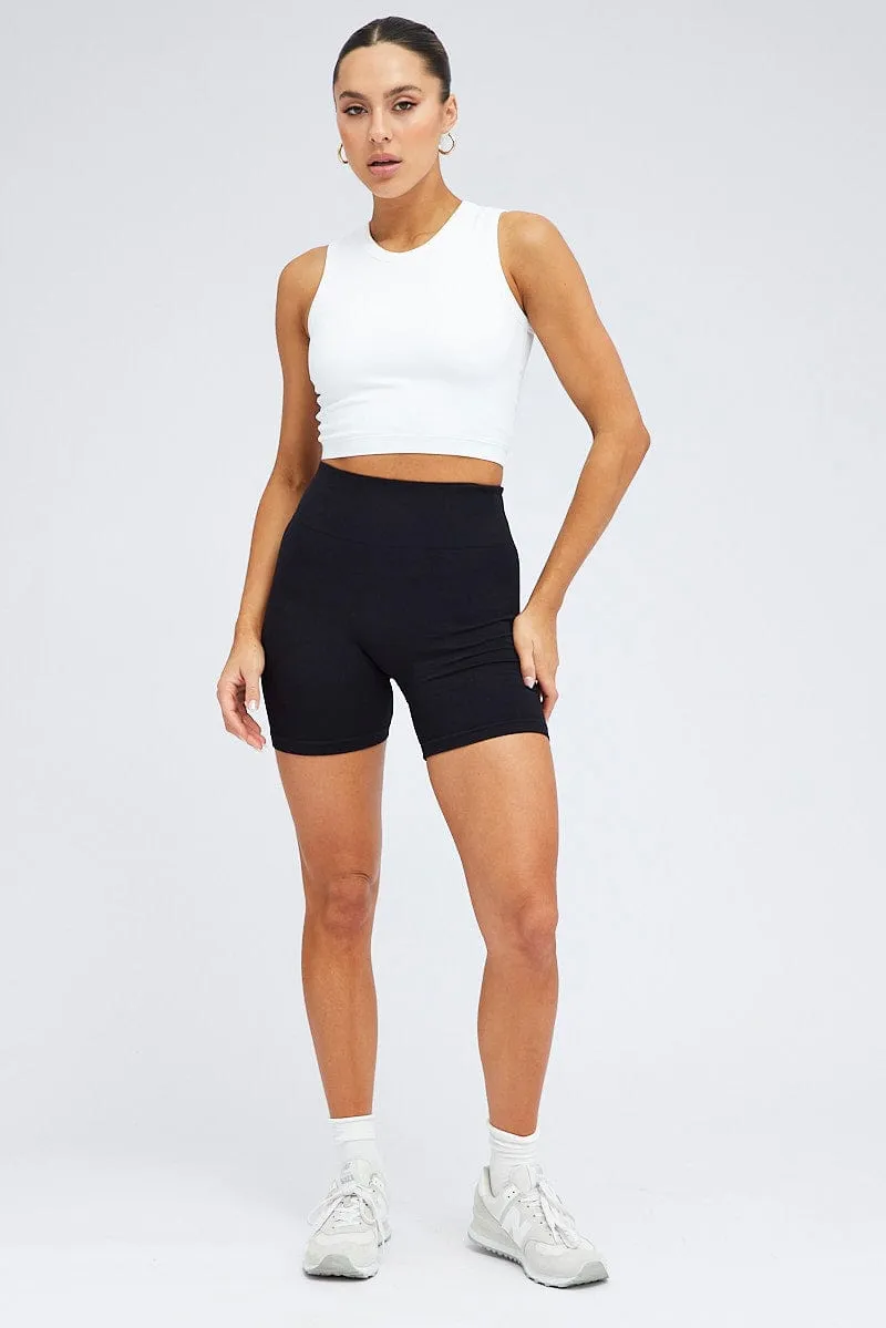 AdjustableStraps White Tank Top Crew Neck Washed Seamless