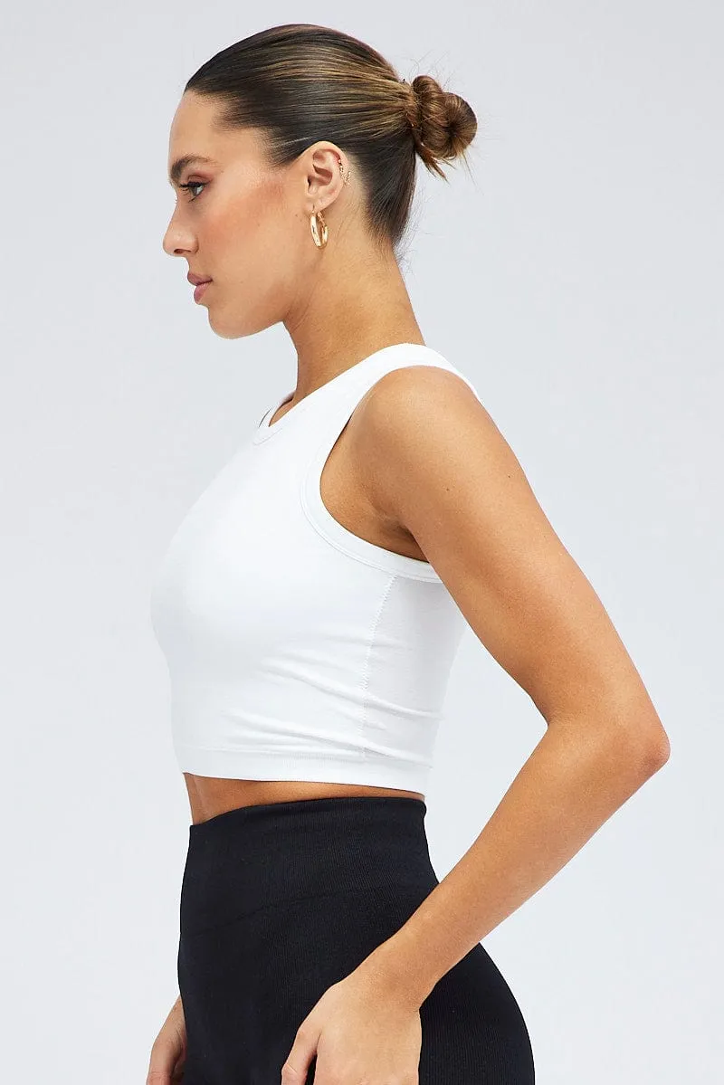 Comfortable Coat Easy Breath White Tank Top Crew Neck Washed Seamless
