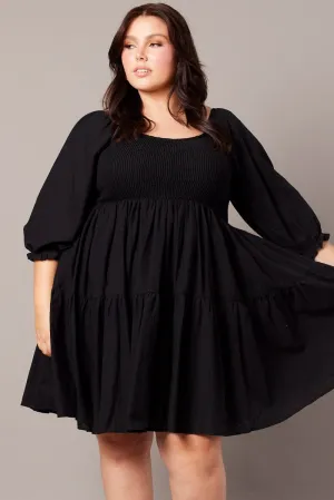 Lightweight and airy mini Boho Chic Look Black Shirred Tier Cotton Mini Dress