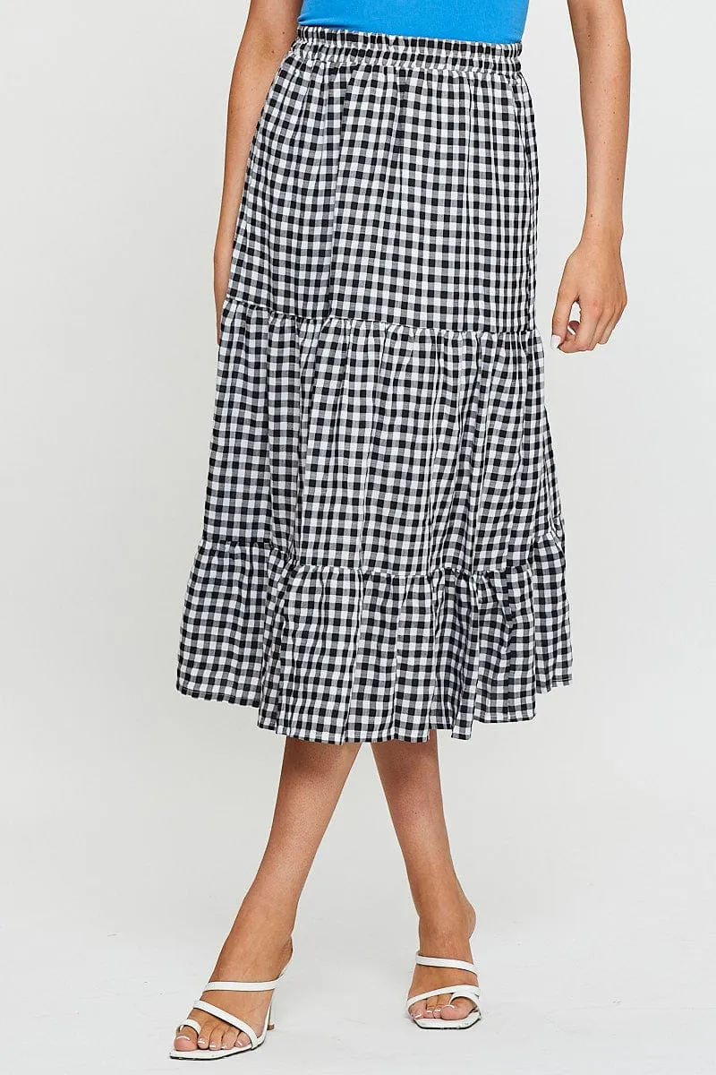 Couture Inspired Check Midi Skirt High Rise