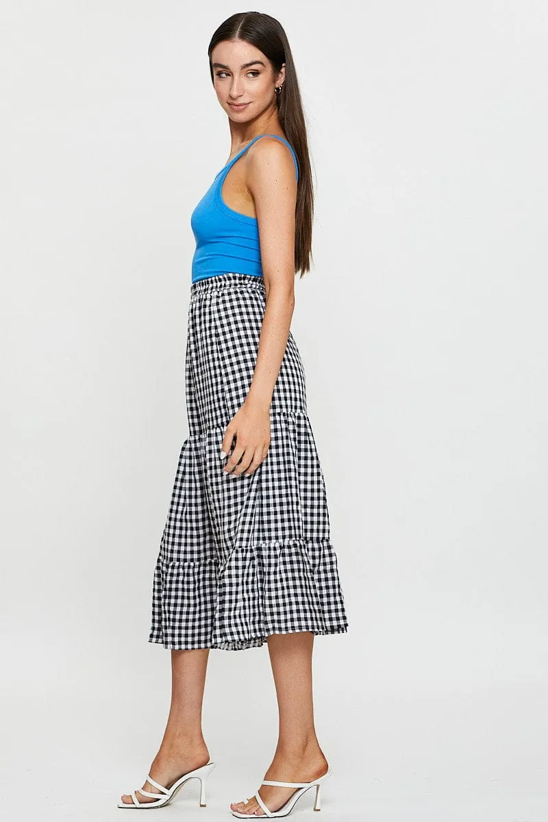 Streetwear Look Modern Chic Check Midi Skirt High Rise