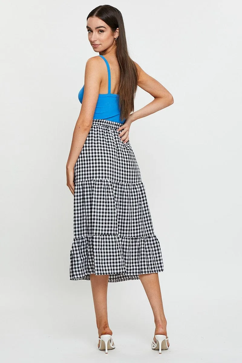 Check Midi Skirt High Rise Jewel Tones Trendy Outfit