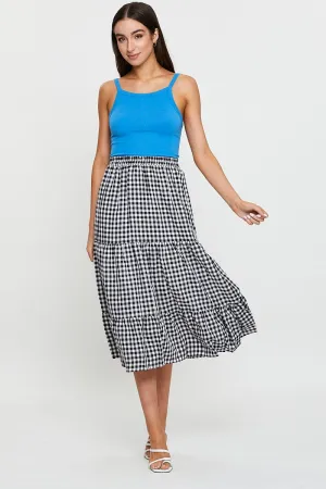 Check Midi Skirt High Rise Light Mood Shirred Back