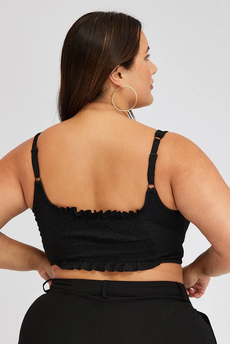 Trendy Cut Black Corset Top Round Neck