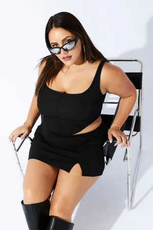 Black Corset Top Round Neck Stretch Ease wrinkle free