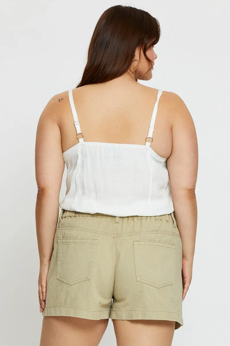 Layered Skirt Beige Denim Shorts High Rise Paperbag