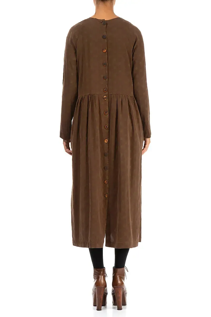 Buttoned Back Dotty Aged Copper Silk Dress Reinforced Stitching