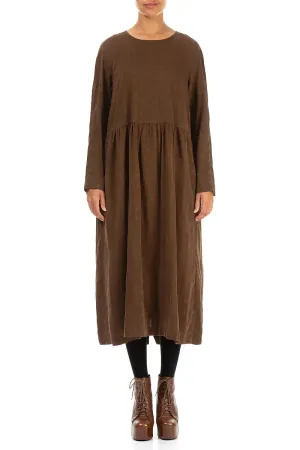 Light Wool Buttoned Back Dotty Aged Copper Silk Dress