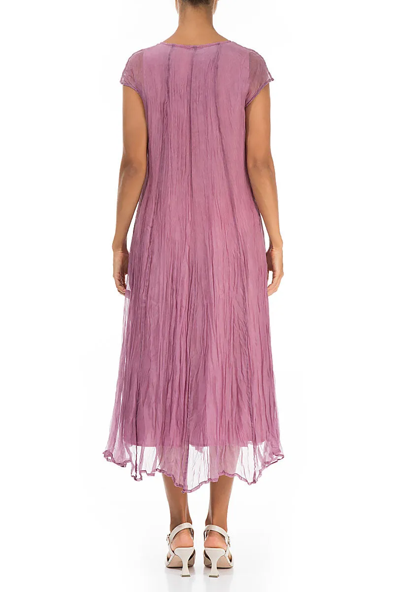 Comfy Style Mauve Taupe Crumpled Silk Chiffon Dress