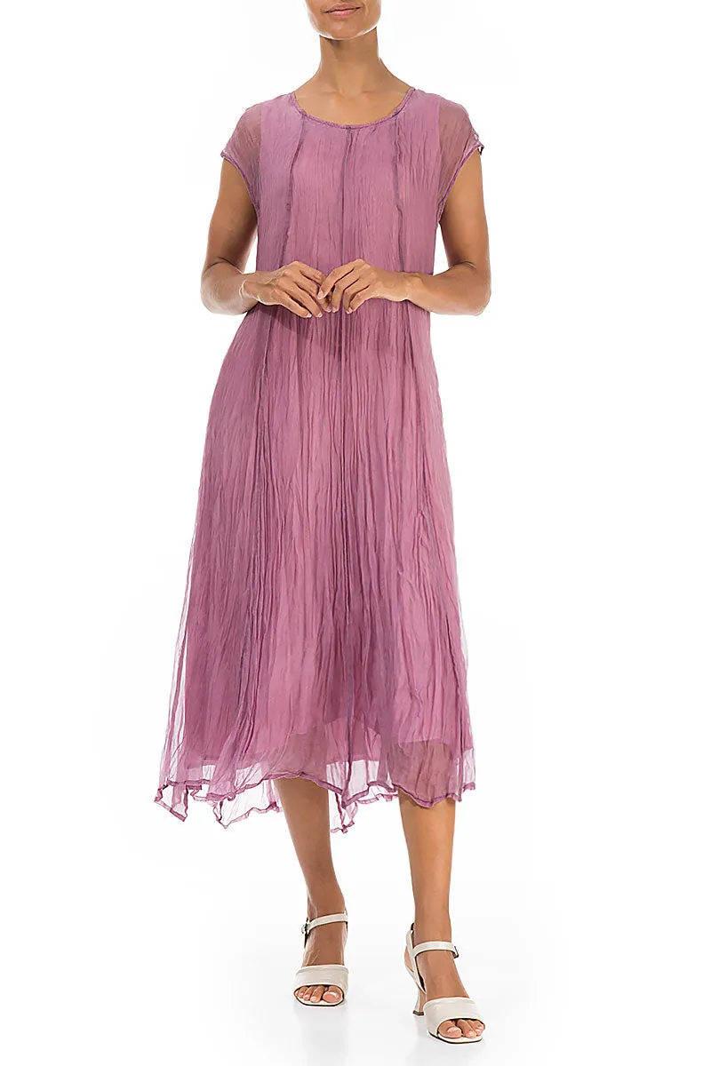 Soft Fabric Mauve Taupe Crumpled Silk Chiffon Dress