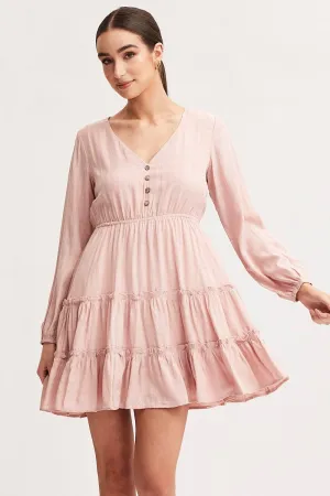 CompactKnit Vital Core Pink Skater Dress Long Sleeve Mini