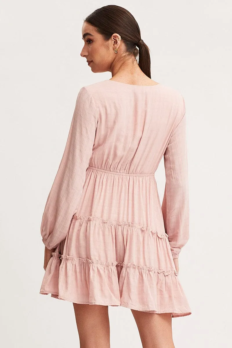 Run Core Pink Skater Dress Long Sleeve Mini