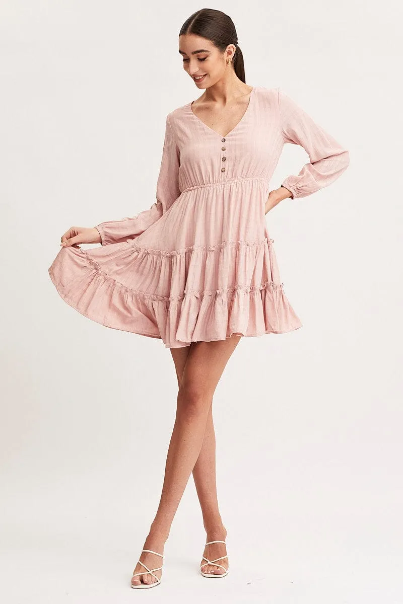 Pink Skater Dress Long Sleeve Mini SustainableBlend