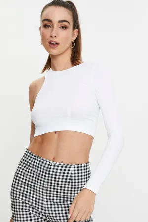 MachineWashable White Seamless One Shoulder Basic Top