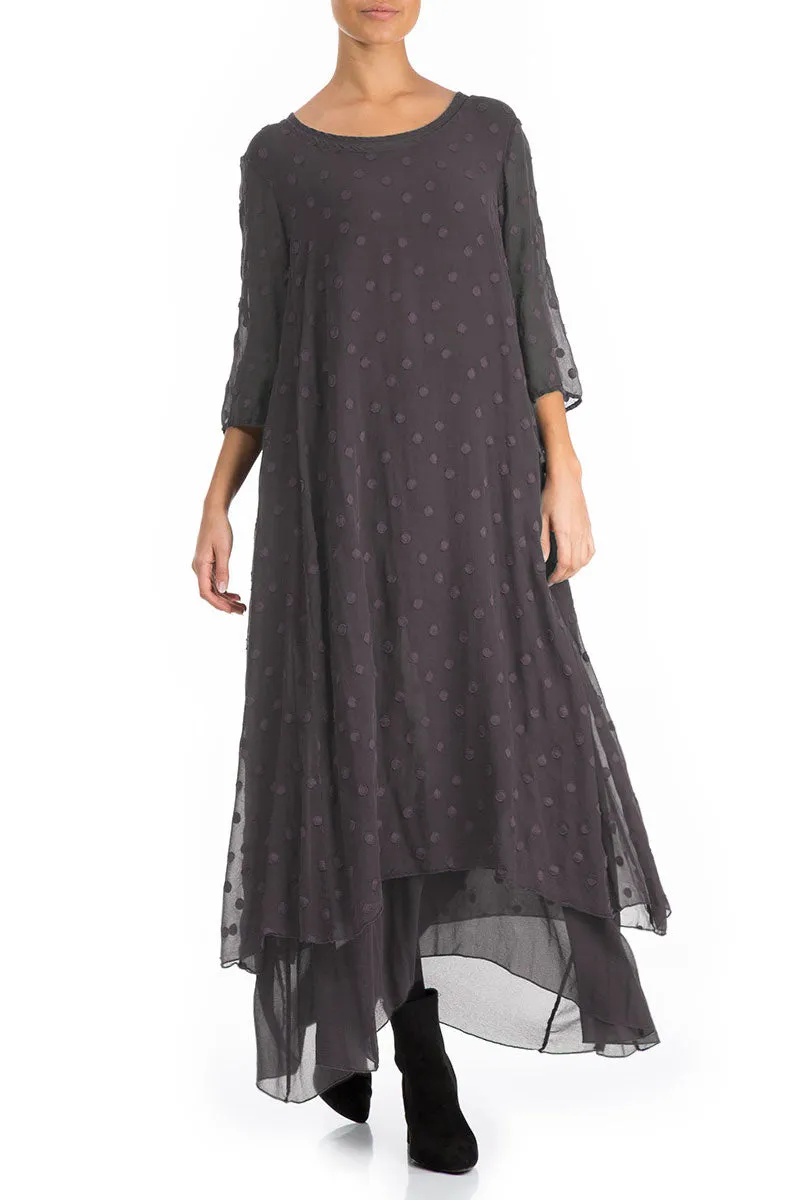 Vintage Violet Dotty Silk Maxi Dress Spanish Glow