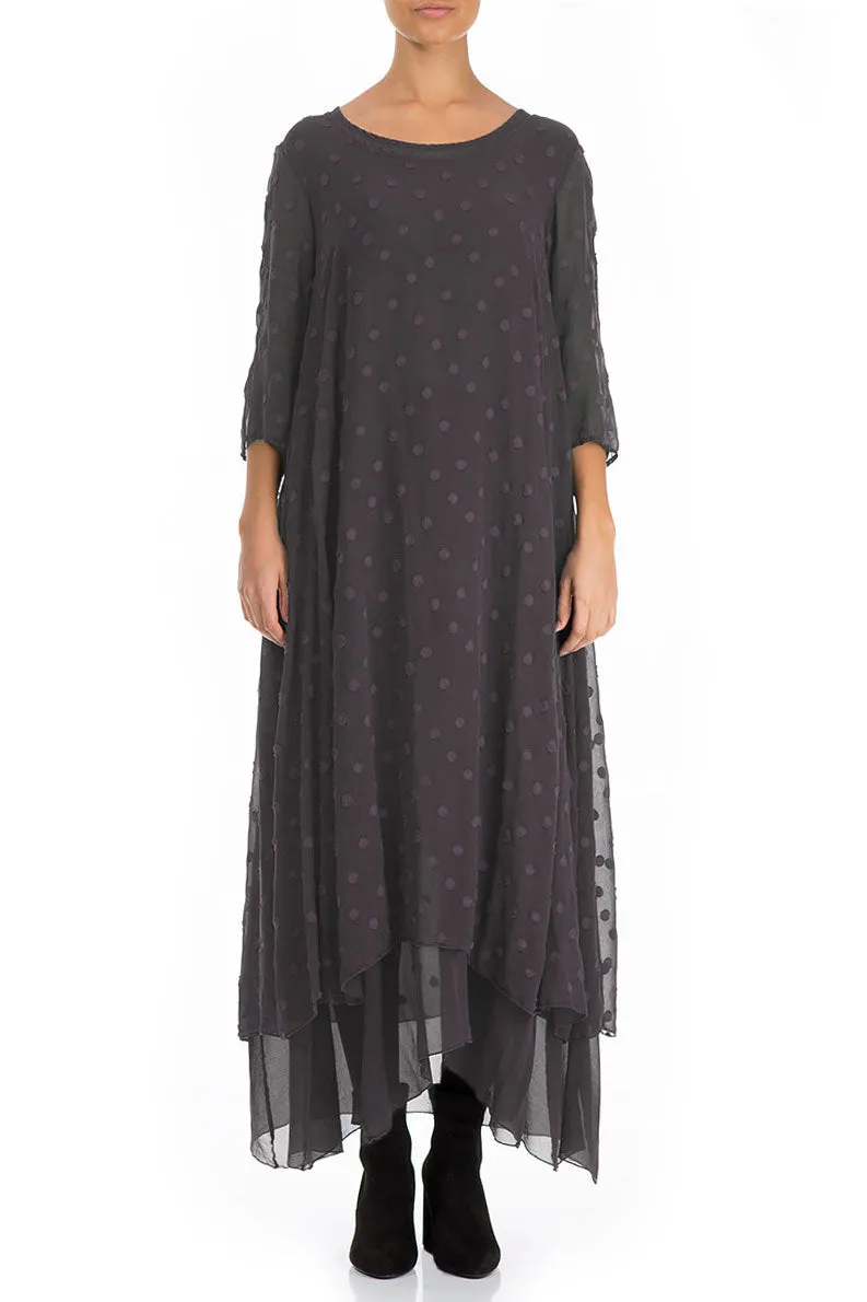 Vintage Violet Dotty Silk Maxi Dress Fashion Layer PillingResistant