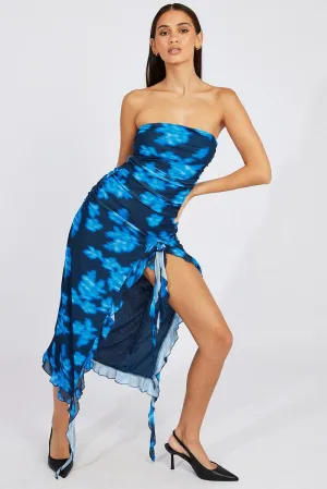FrictionResistant Black Floral Ruffle Dress Strapless Mesh