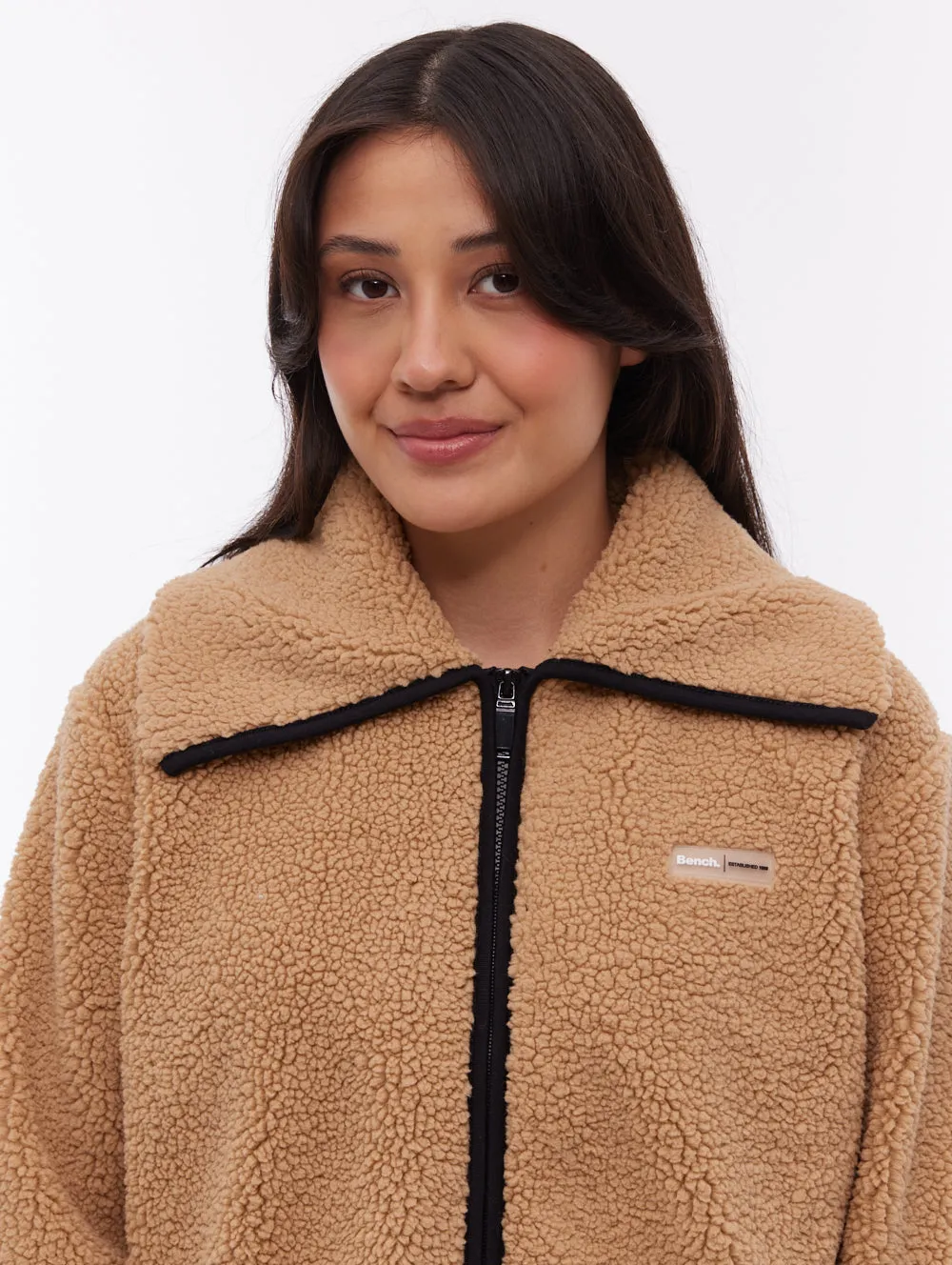 Comfortable Fashion Riah Funnel-Neck Zip-Up - Beige