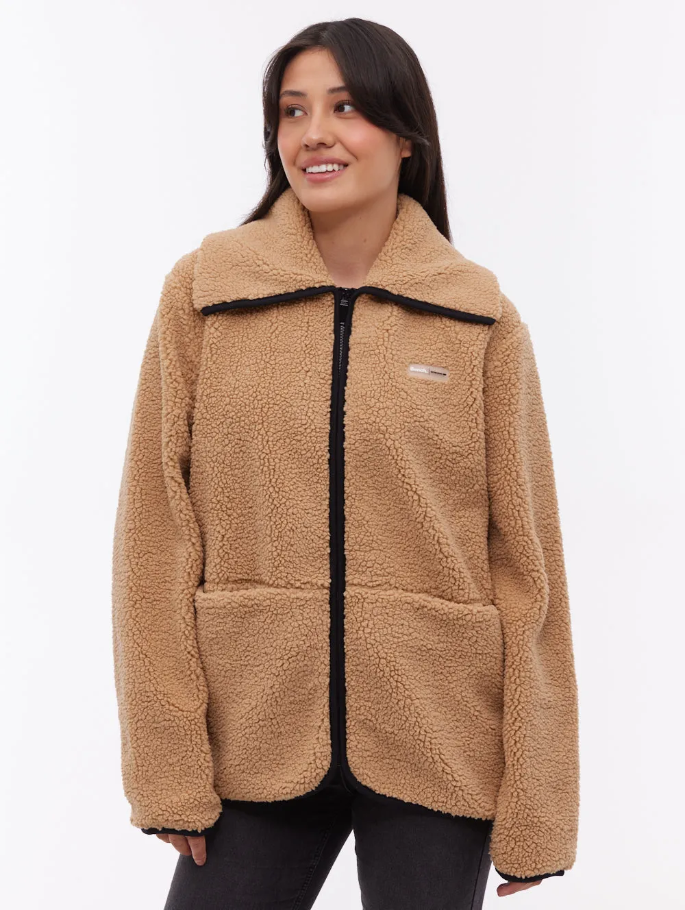 Office Attire Riah Funnel-Neck Zip-Up - Beige