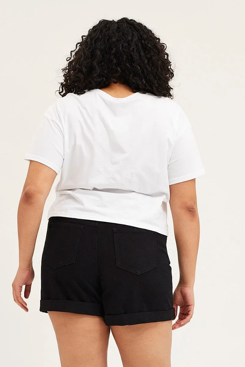 Sporty Jacket Black High Rise Relaxed Denim Shorts