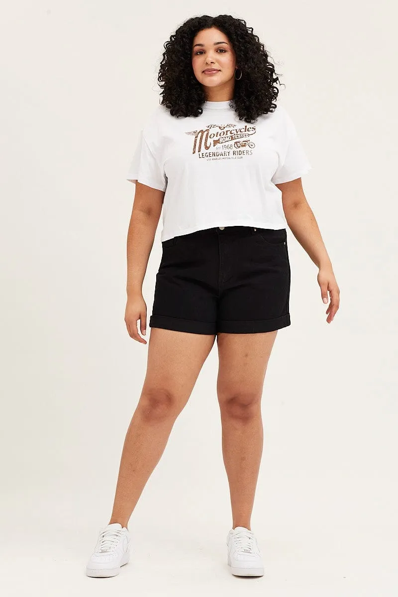 StaticResistantLining Black High Rise Relaxed Denim Shorts