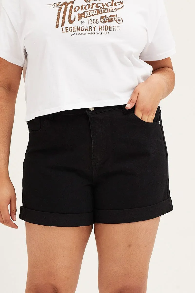 Black High Rise Relaxed Denim Shorts SkinFriendlyElastic