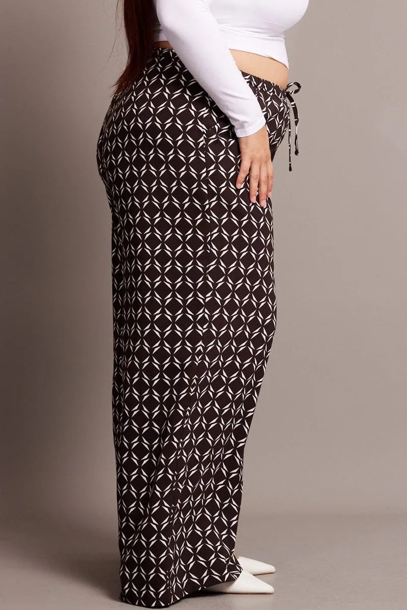 Lightweight Design Core Cut Brown Geo Wide Leg Pants High Rise