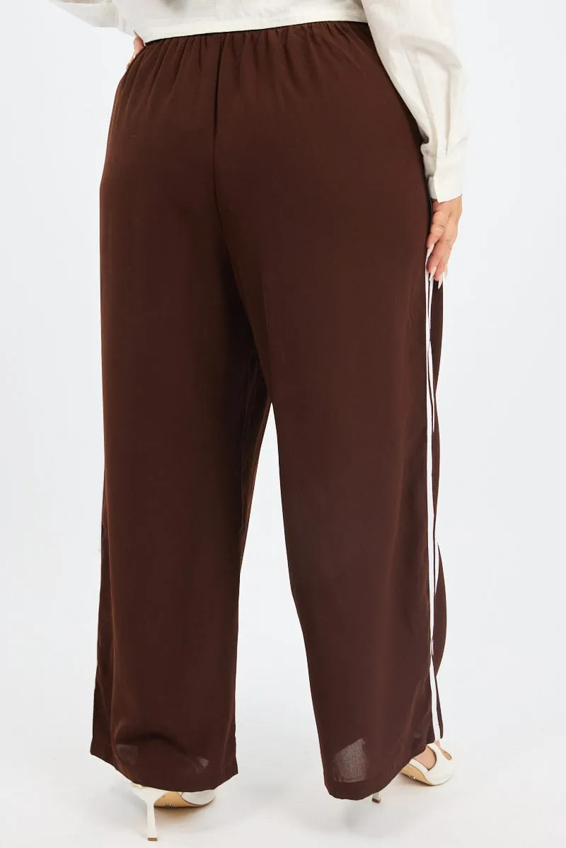 Moisture Wicking Fabric Casual Chic Brown Side Stripe Wide Leg Pants