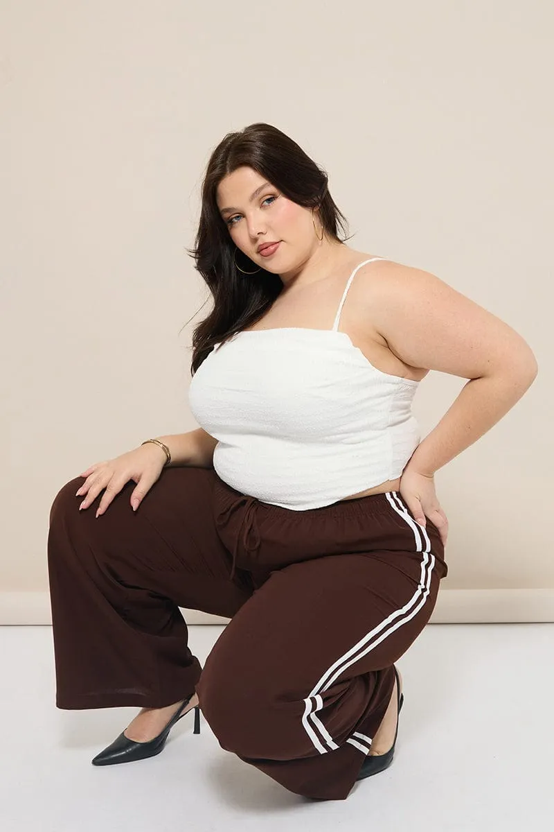 Anti Pilling Textile Core Cut Brown Side Stripe Wide Leg Pants
