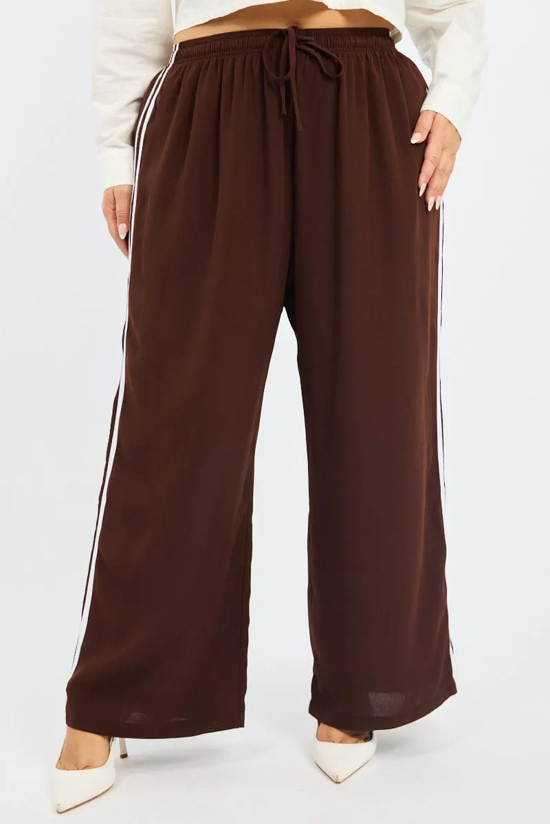 Brown Side Stripe Wide Leg Pants FlameRetardantTreatment