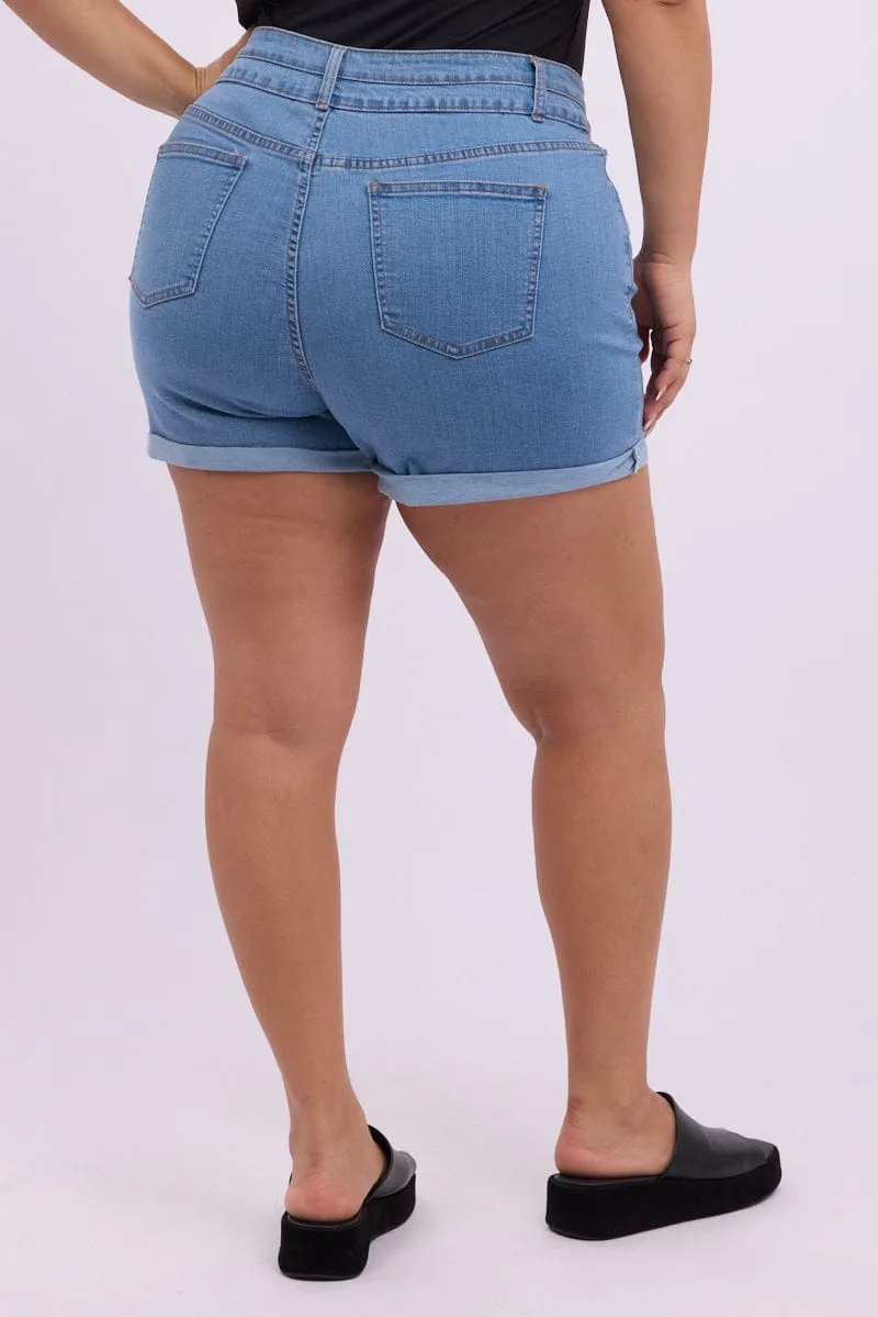 Denim Skinny Shorts High Rise 3 Buttons Casual Fit UVProtective Coating