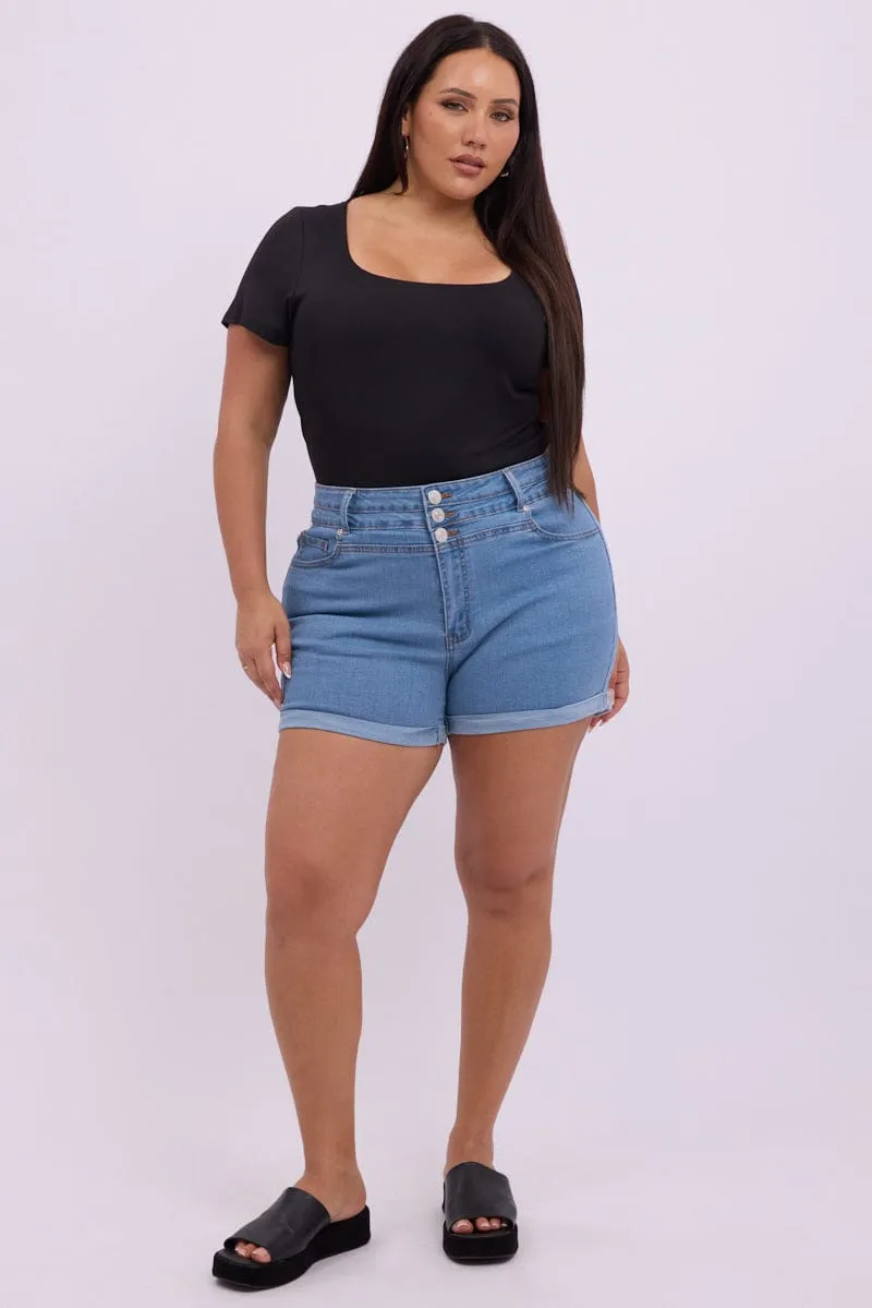 MultiPanelDesign Denim Skinny Shorts High Rise 3 Buttons