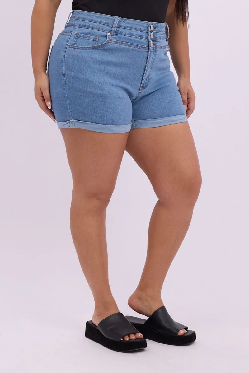 Denim Skinny Shorts High Rise 3 Buttons Forest Air Functional Fashion