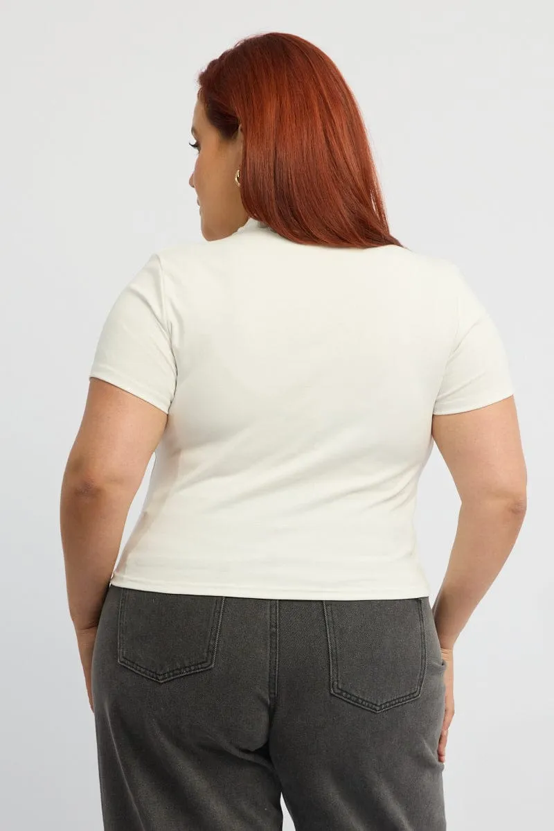White Graphic T-shirt Short Sleeve Crew Neck Scoop neck harmonious