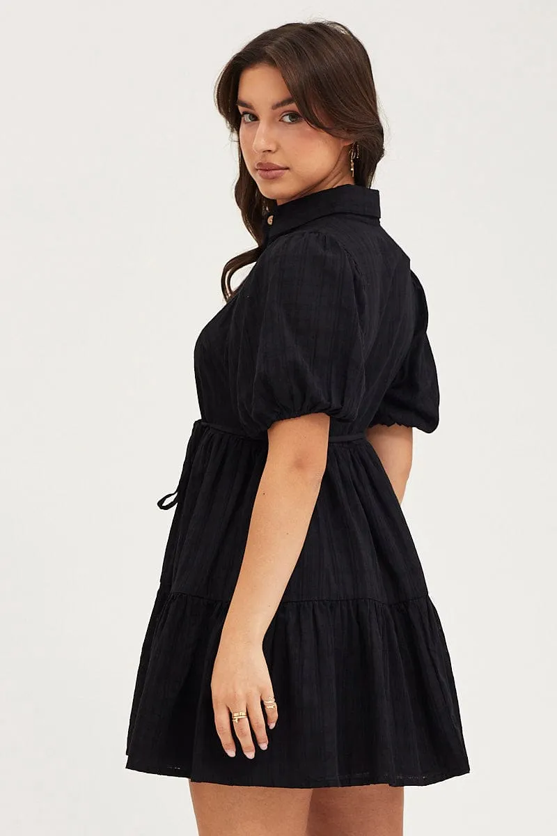 Hero Glow Sustainable Base Black Balloon Sleeve Shirts Dress