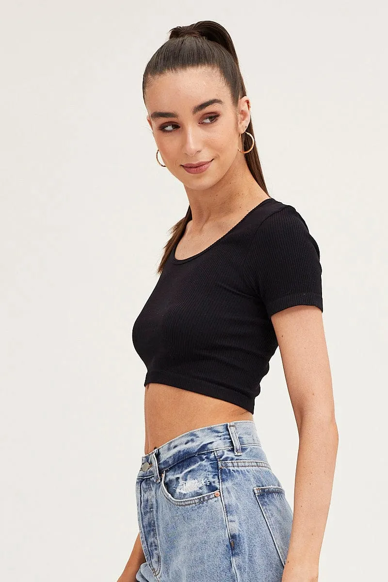 Black T-Shirt Short Sleeve Round Neck Seamless Professional Fit french chic