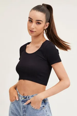Black T-Shirt Short Sleeve Round Neck Seamless SweatAbsorbentLining ThermalRegulatingFabric