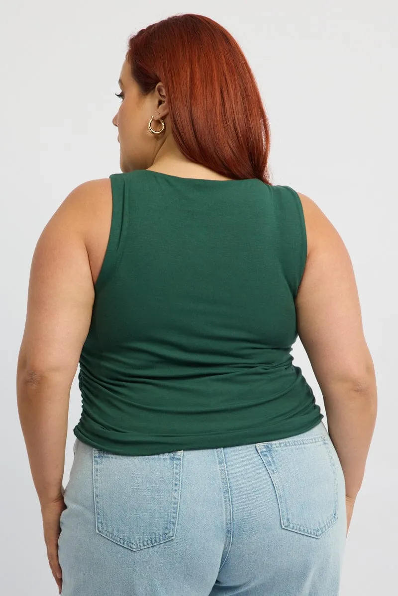 FlatlockStitching Green Tank Top Boat Cotton Span