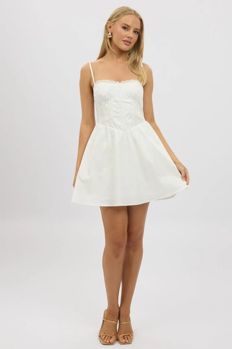 Sharp Edge Winter Protection White Fit And Flare Dress Poplin Mini