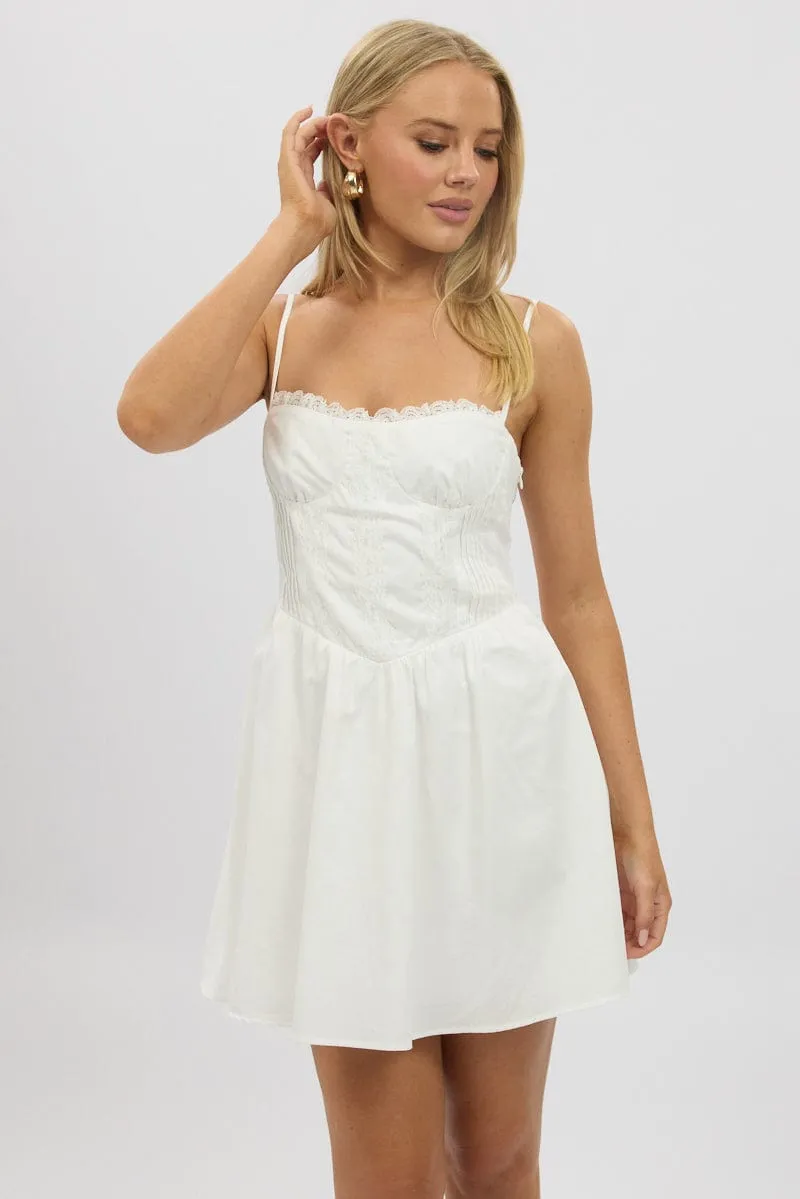Denim Cool White Fit And Flare Dress Poplin Mini