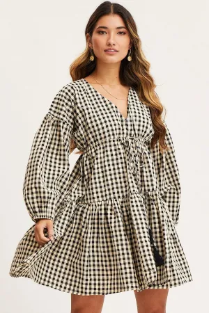 casual fun Check Dress Long Sleeve Midi