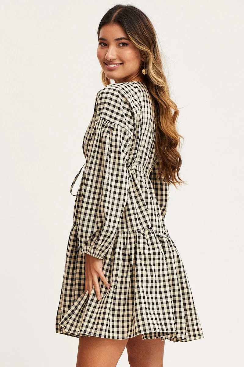 Spark Soul Spring Glow Check Dress Long Sleeve Midi