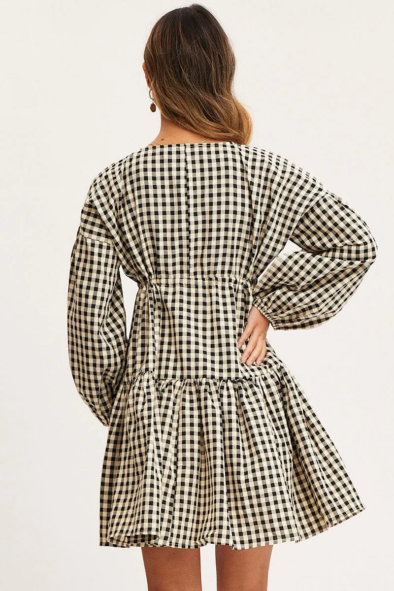 Check Dress Long Sleeve Midi Comfortable Sweater Sleek Style