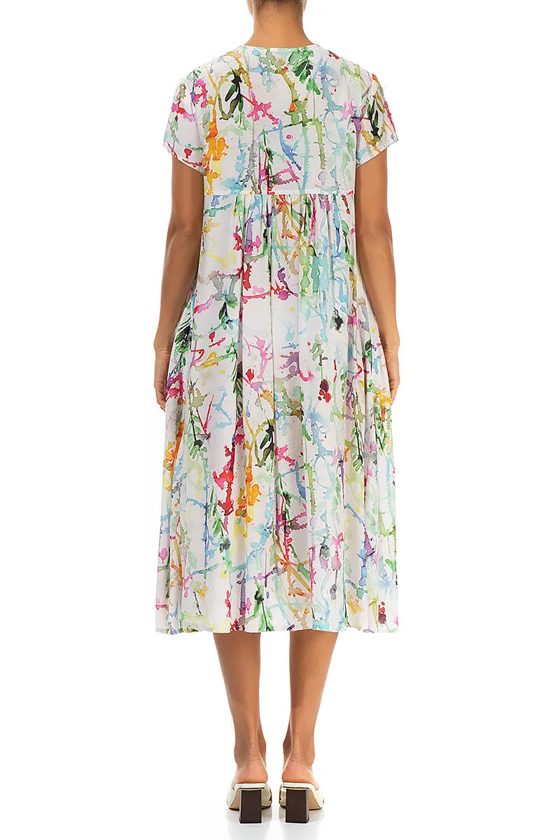 Story Glow Romantic Colour Splash Silk Bamboo Midi Dress
